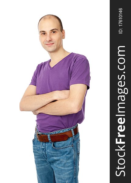 Handsome man posing with arms crossed isolated on white