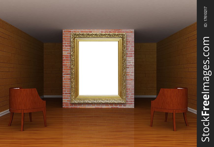 Gallery's hall with ornate frame and chairs