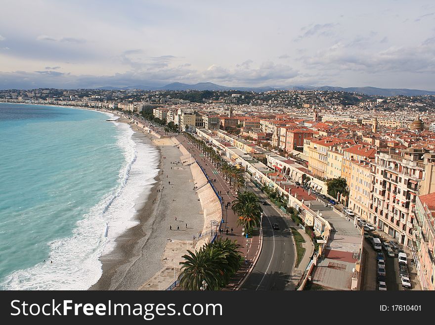 Clear blue waters and city of nice, france. Clear blue waters and city of nice, france