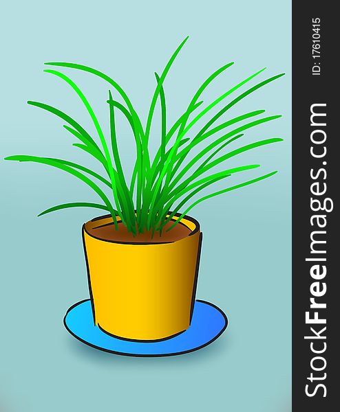 Yellow flowerpot with green grass