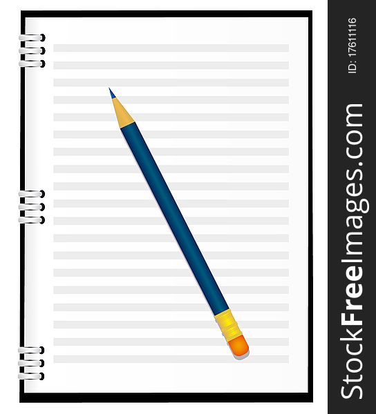 A notebook with a pencil