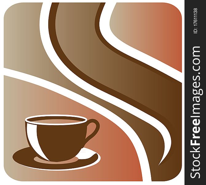 Coffee background with cup and abstract curves