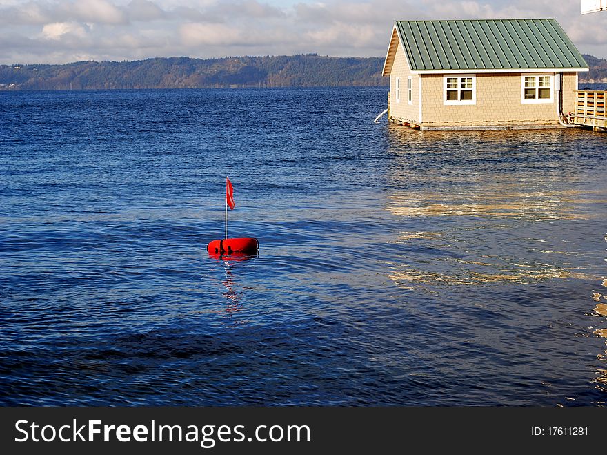 Diving flag on a red bouy
