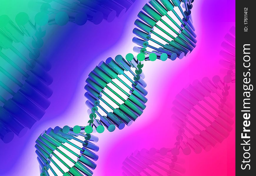 Digital illustration of dna structure in 3d on COLOR background