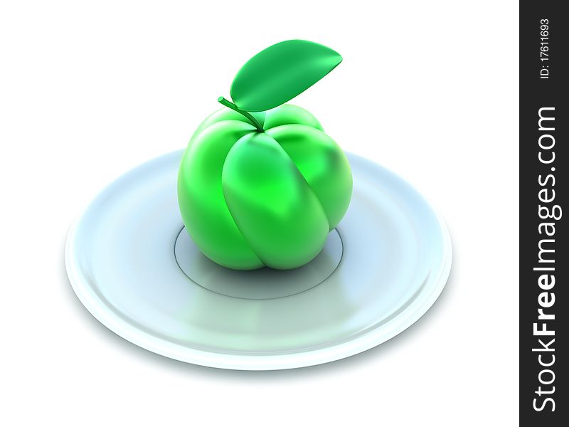 Green Apple On White Plate