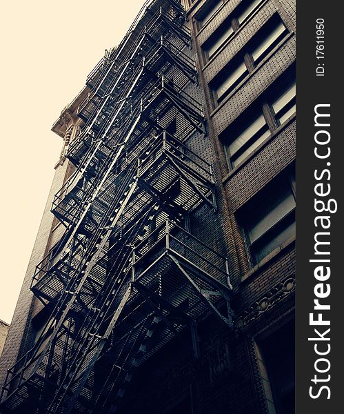 A stairway to the top of an old building