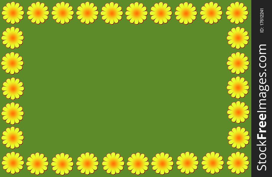 Daisy flower illustration on green background with space in middle for text. Daisy flower illustration on green background with space in middle for text