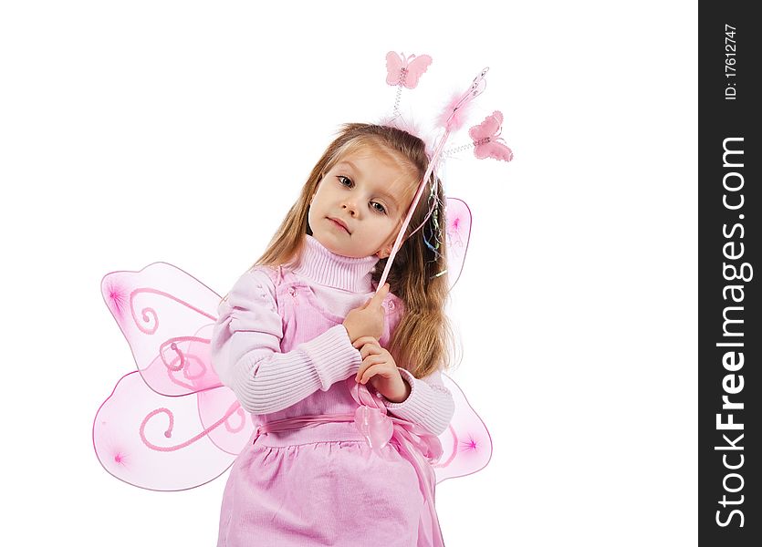 Little girl in fairy costume on white background. Little girl in fairy costume on white background