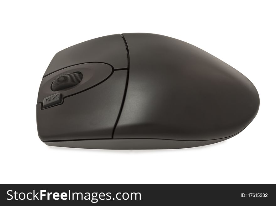 The black optical mouse on a white background.