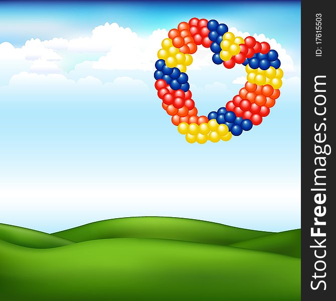 Landscape With Balls In Form Of Heart. Vector