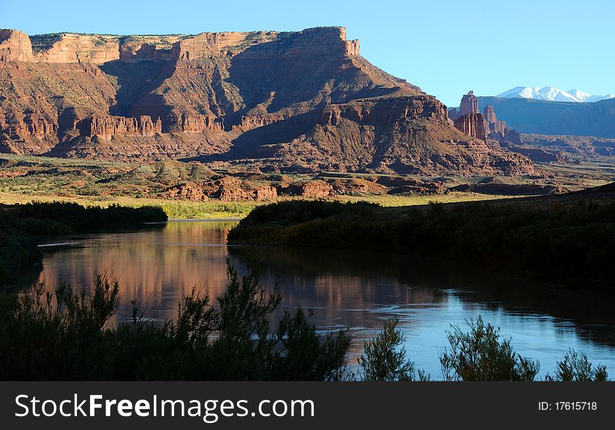 Fisher Towers and Colorado River near Sunset - Utah