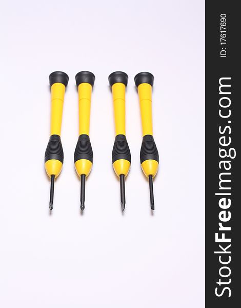 Four units of precision screwdrivers in differents sizes, plus and minus type