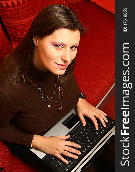 Girl with pc at home