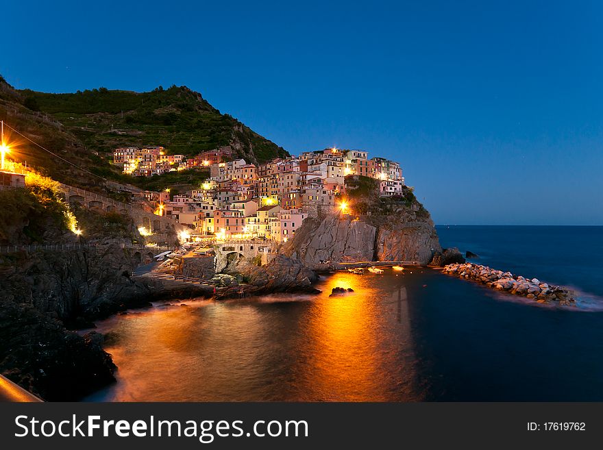 Small Town Manarola (Cinque Terre, Italy) after the sunset. Small Town Manarola (Cinque Terre, Italy) after the sunset