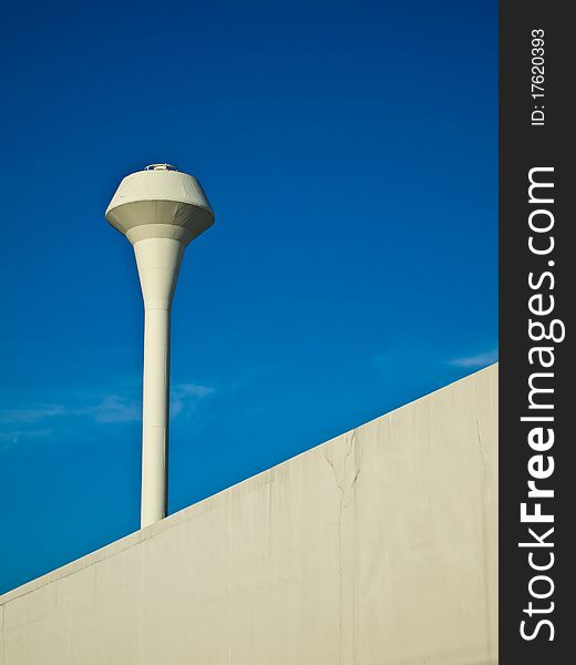 White water pump tower with blue sky. White water pump tower with blue sky