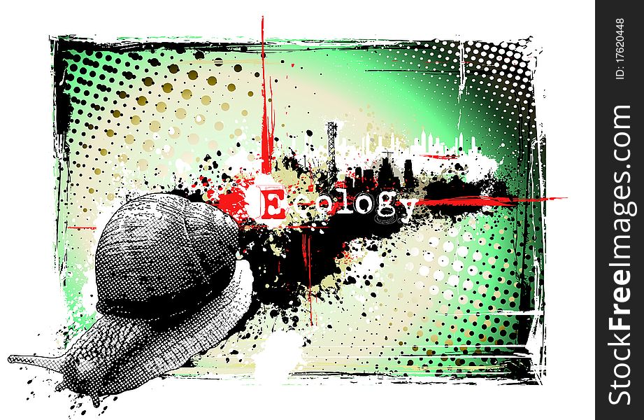 Snail on the grunge background. Snail on the grunge background