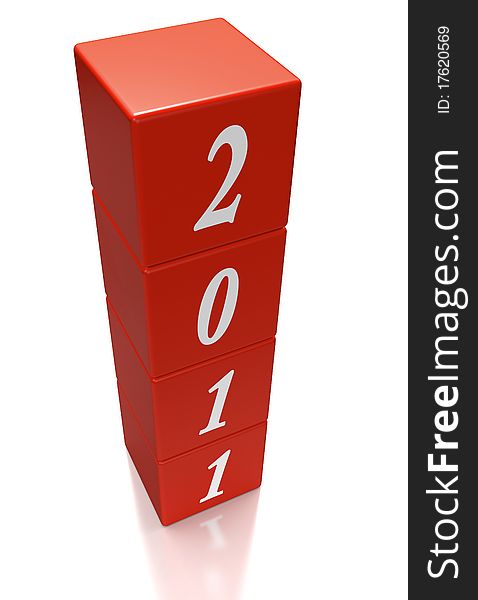 The Year 2011 depicted with red dice or cubes in a vertical line on a white background. The Year 2011 depicted with red dice or cubes in a vertical line on a white background
