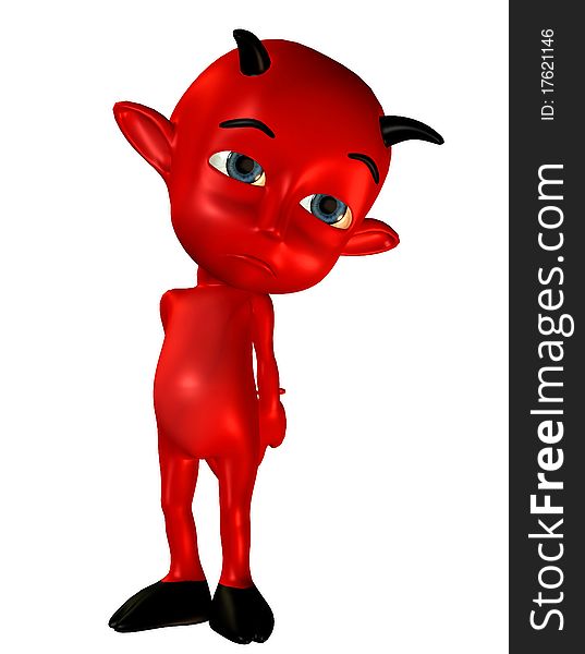 3D rendering sad little red devil. 3D rendering sad little red devil
