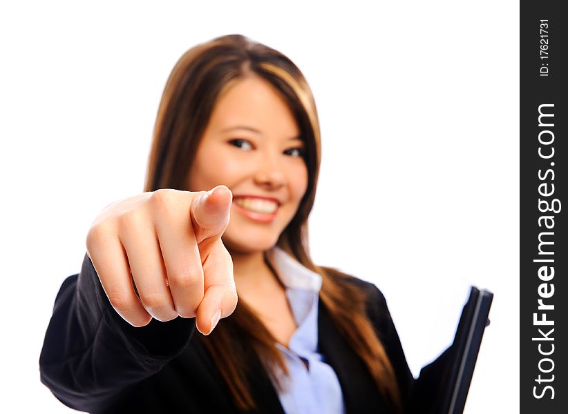 Businesswoman Pointing Into Camera