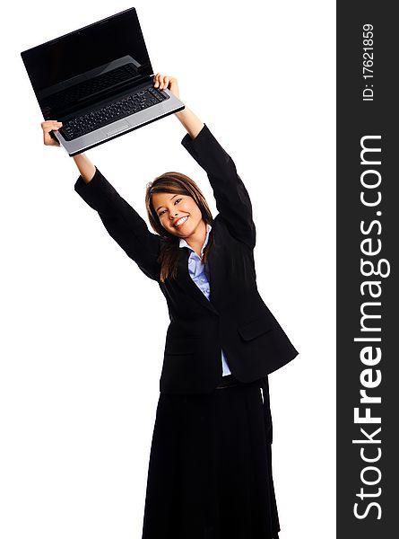 Businesswoman holding laptop