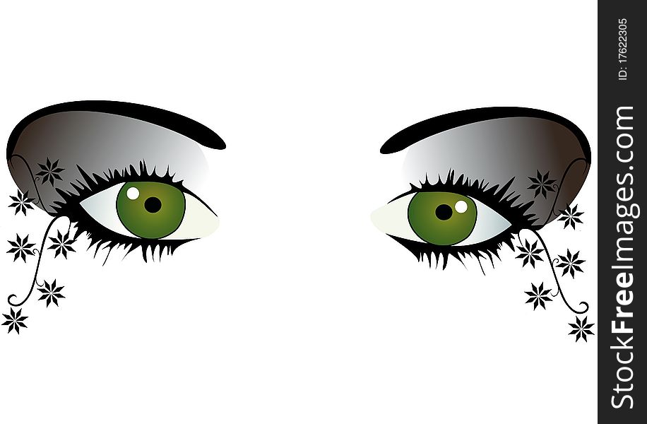 An illustration of green eyes with headstones