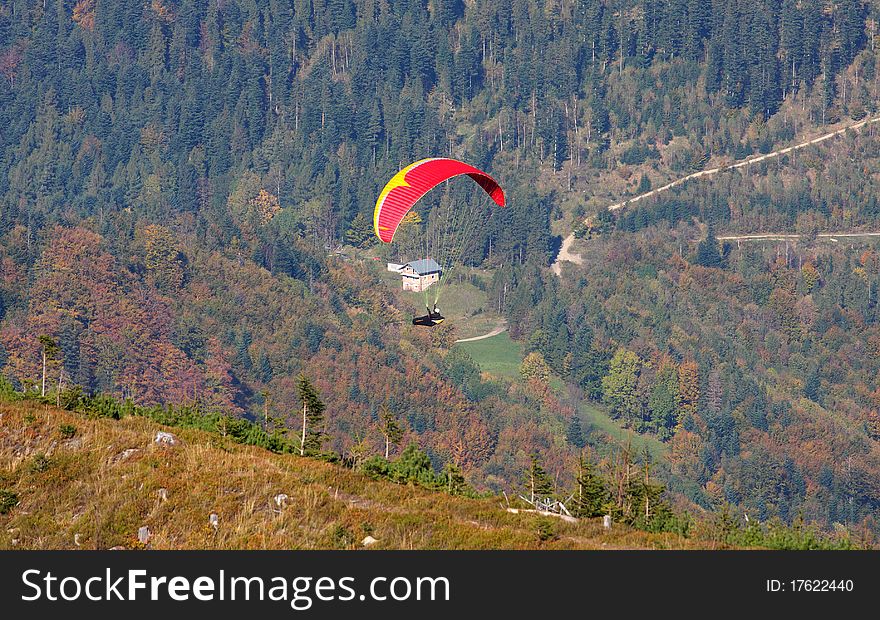Paraglider over mountains in Poland. Paraglider over mountains in Poland
