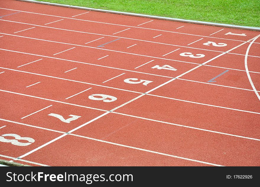 Lanes of running track in the stadium. Lanes of running track in the stadium