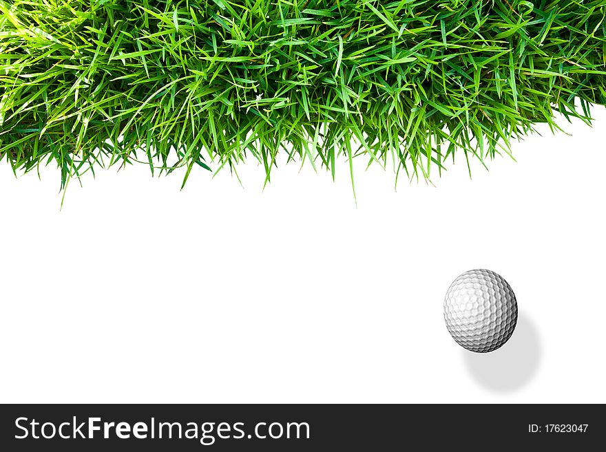 Golf ball and green grass with space for your text over white background