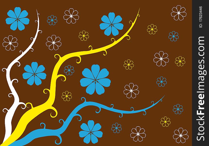 Abstract flower spring illustration flower yellow blue brown. Abstract flower spring illustration flower yellow blue brown