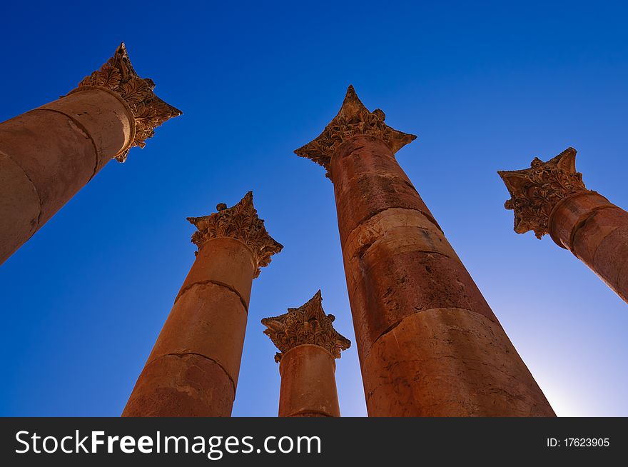 Columns in Temple of Artemis, Jerash Jordan. Columns in Temple of Artemis, Jerash Jordan