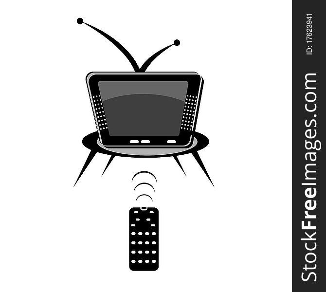 Illustration of tv with remote on white background