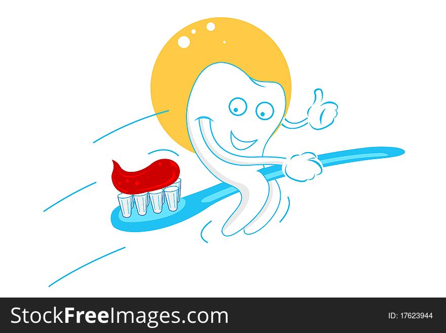 Illustration of happy teeth with tooth paste on white background