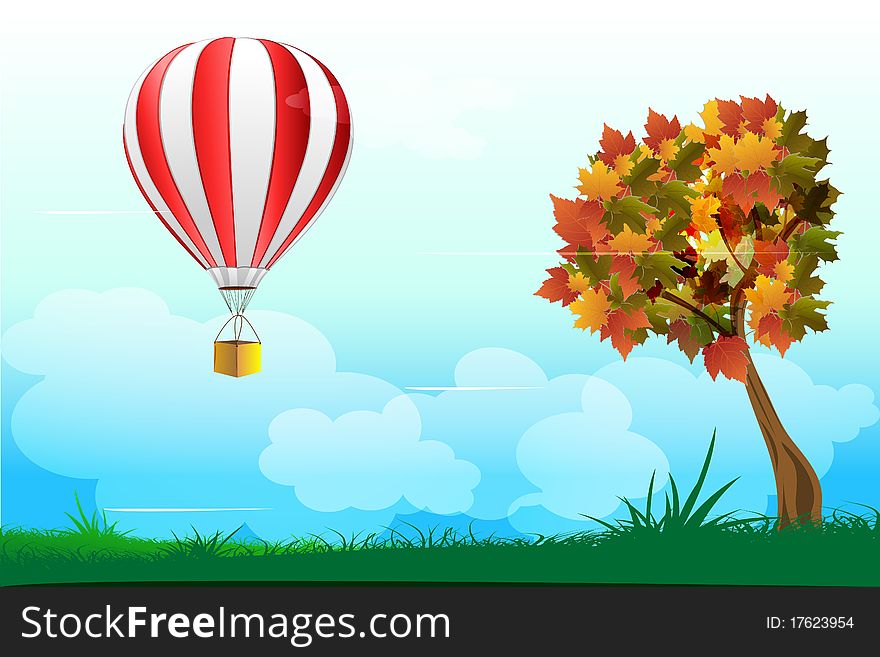 Illustration of parachute with tree