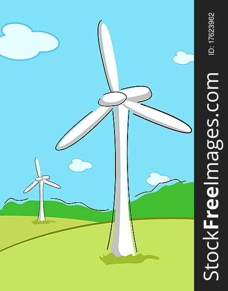 Illustration of windmill with cloud