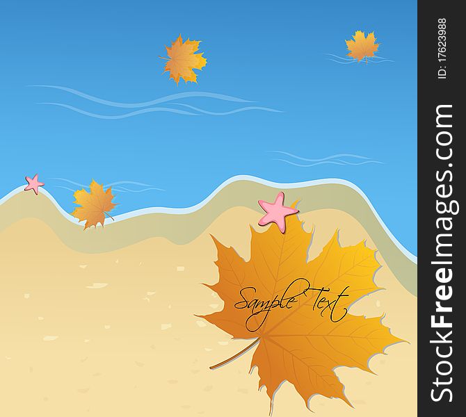 Illustration of autumn card with water and leaf