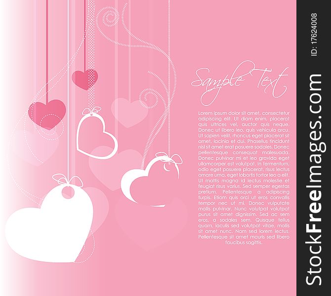 Illustration of valentine card with hanging hearts