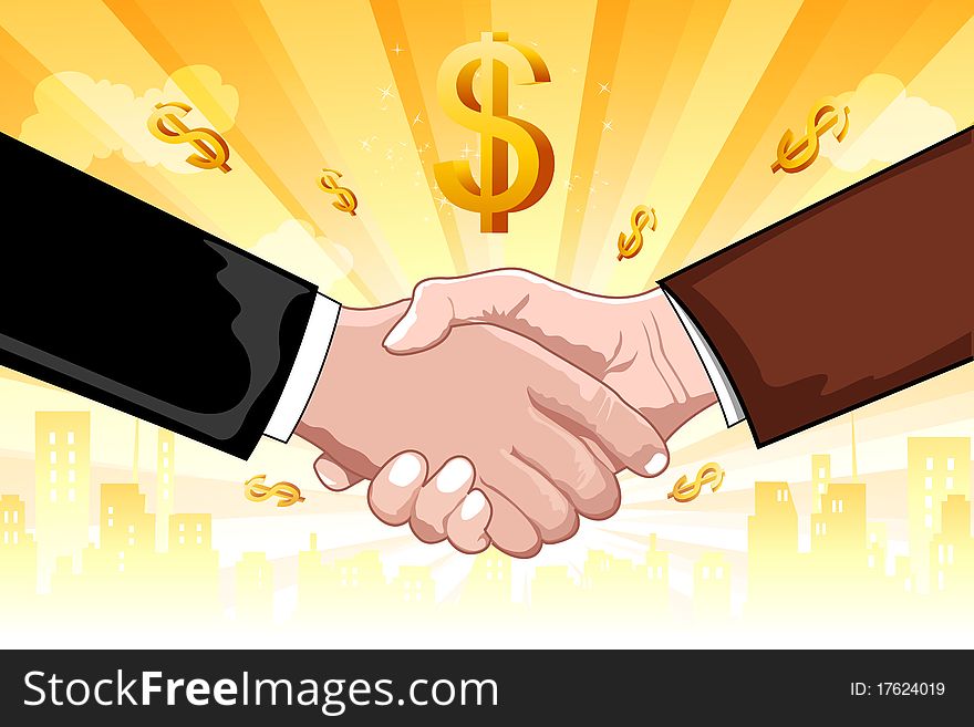 Illustration of business deal on dollar background