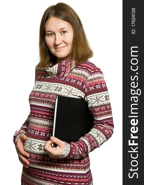 Portrait of pregnant woman as worker over white. Portrait of pregnant woman as worker over white