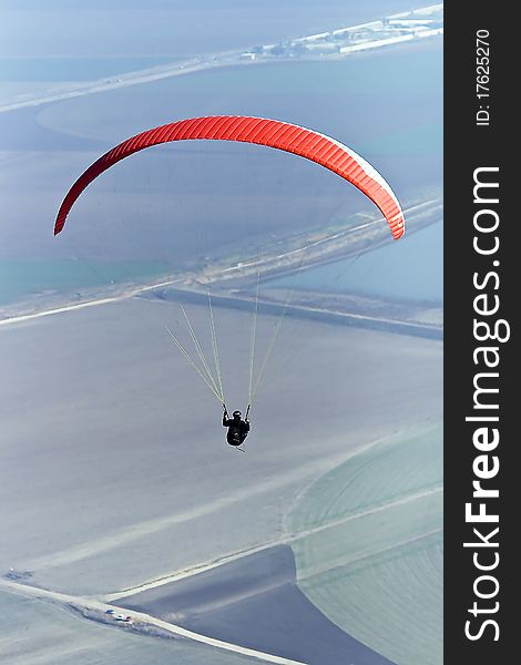 Paraglider flying from the Gilboa mountains, Israel