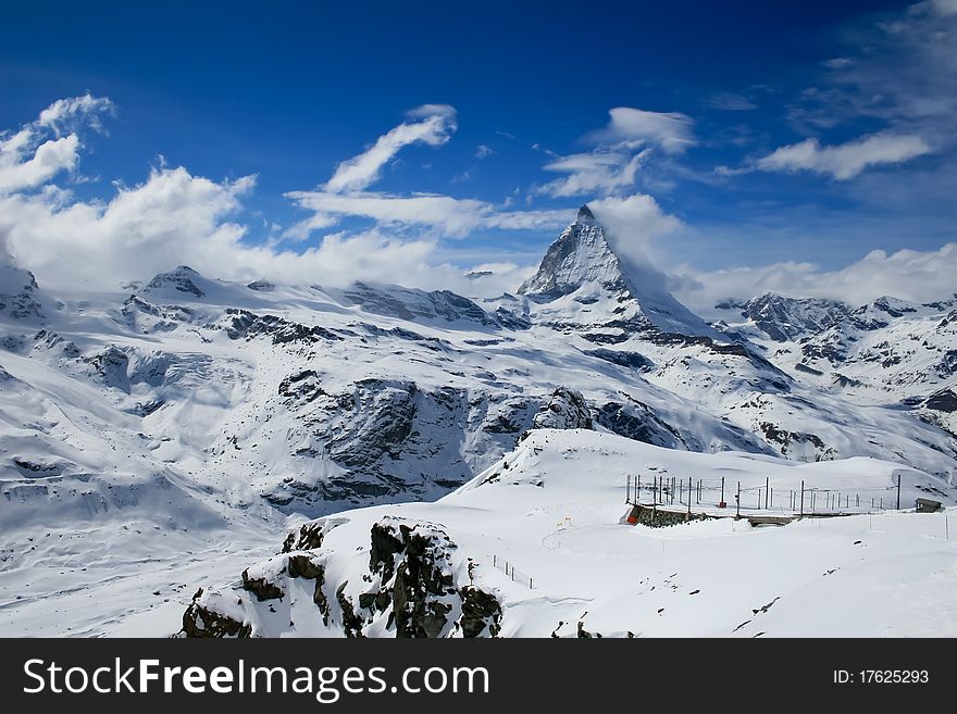 Matterhorn in swiss alps with clouds view from gornergrat. Matterhorn in swiss alps with clouds view from gornergrat