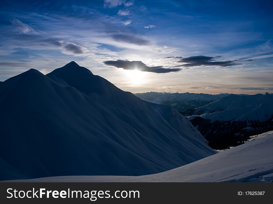 Blue mountains in swiss alps