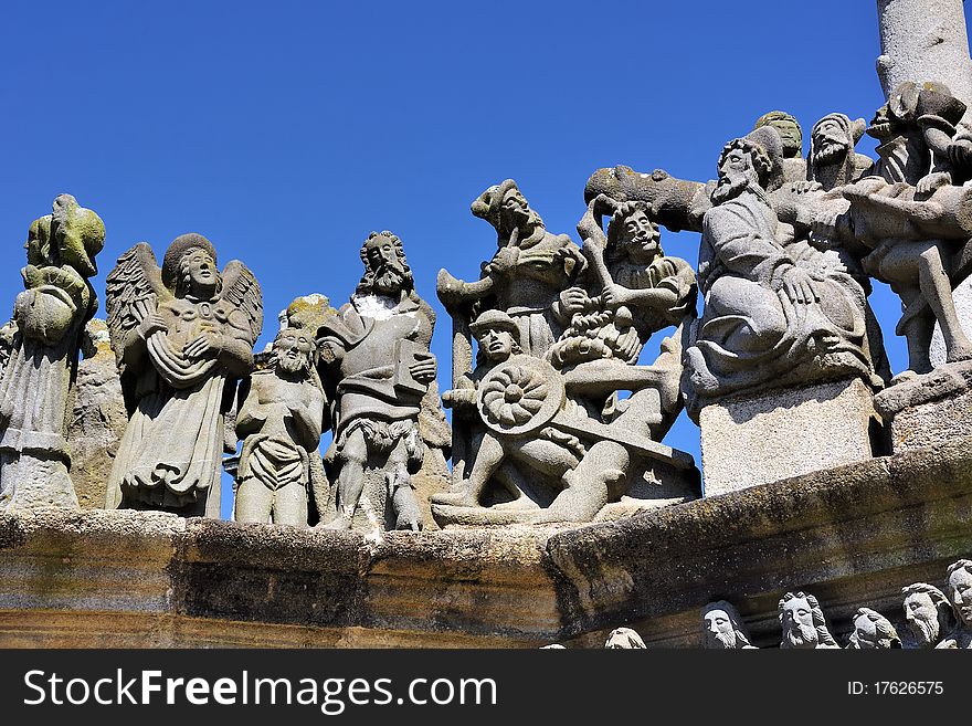 Some symbolic figures at the base of a breton calvary. Some symbolic figures at the base of a breton calvary