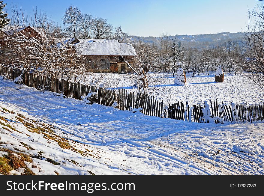 Rustic House In Transylvania In Winter Time