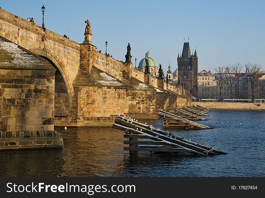 Charles bridge in winter, prague, czech republic