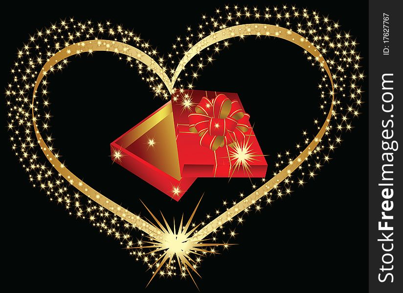 Celebratory box in heart. Celebratory card with a box in heart. Celebratory box in heart. Celebratory card with a box in heart