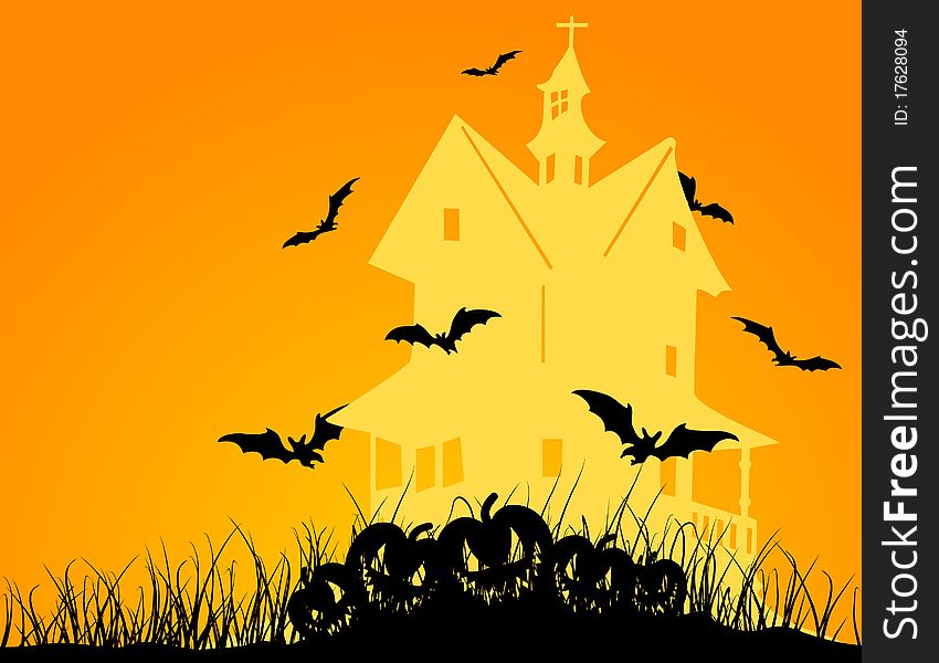 Bats fly over the house. A illustration. Bats fly over the house. A illustration