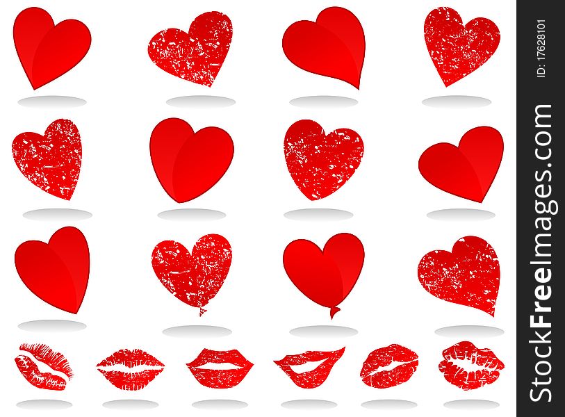 Set of icons of red hearts. A illustration. Set of icons of red hearts. A illustration