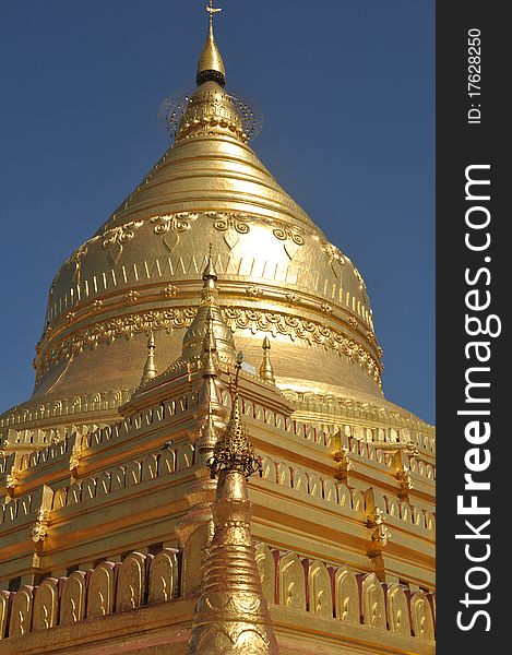 Myanmar sightseeing: Golden Pagoda Shwezigon in Bagan. Myanmar sightseeing: Golden Pagoda Shwezigon in Bagan