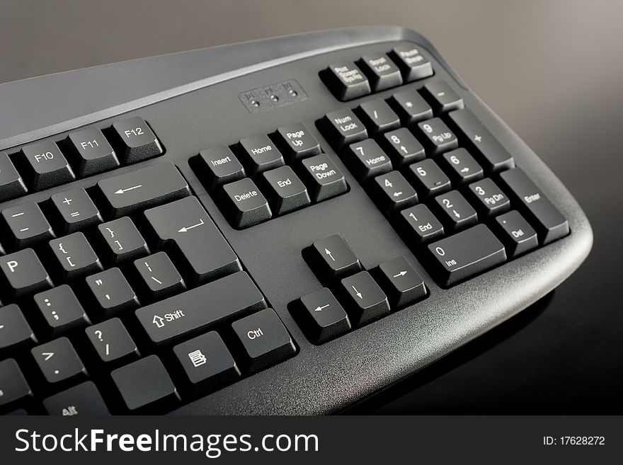 Close-up of Black Computer Keyboard with selective focus. Close-up of Black Computer Keyboard with selective focus