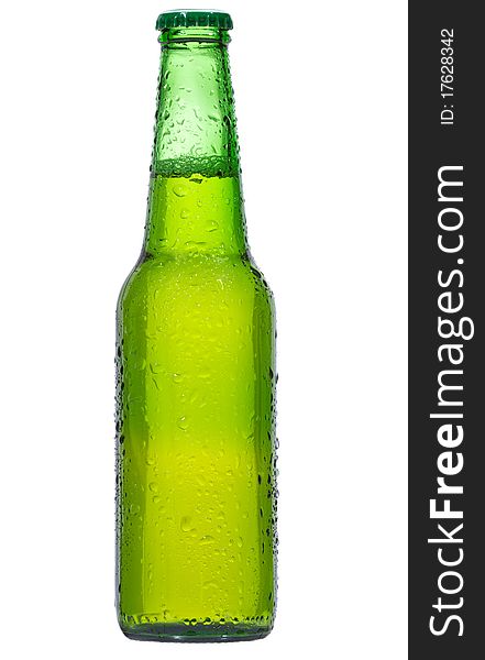 Bottle with beer on white background